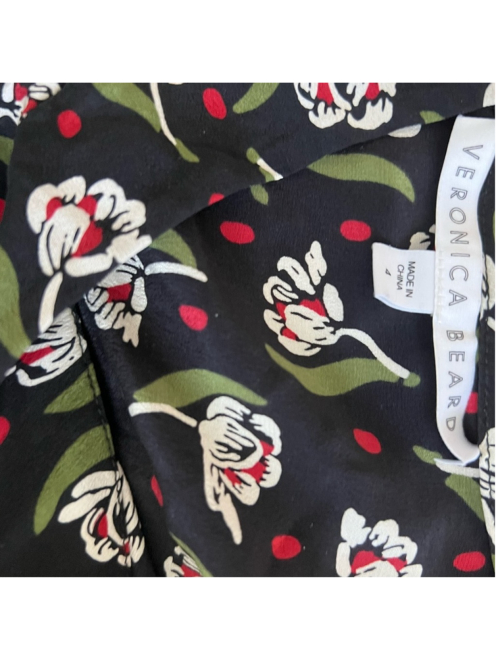 Veronica Beard Cadence floral Ruched Midi Dress High Neck Long Sleeve Black S - Picture 7 of 12